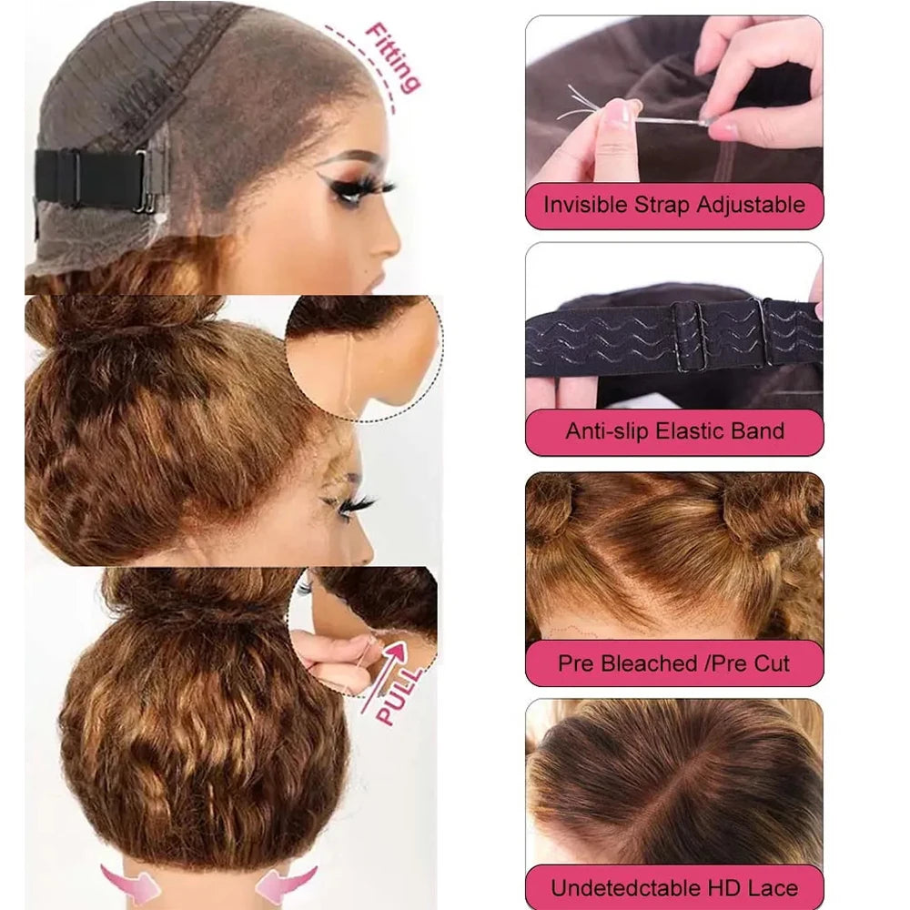 Highlight Invisi-Strap 360 Full Lace Wig Human Hair Pre Plucked Bone Straight 250 Density Highlight Wig HD 360 Lace Frontal Wig