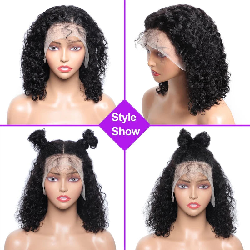 Bob Wigs Human Hair Deep Wave Curly Short Bob Wigs 13X4 Transparent Lace Front Wigs 200% Density 100% Human Hair For Black Women