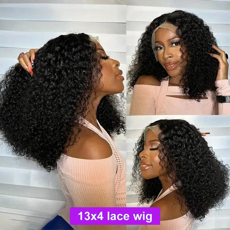 Bob Wigs Human Hair Deep Wave Curly Short Bob Wigs 13X4 Transparent Lace Front Wigs 200% Density 100% Human Hair For Black Women