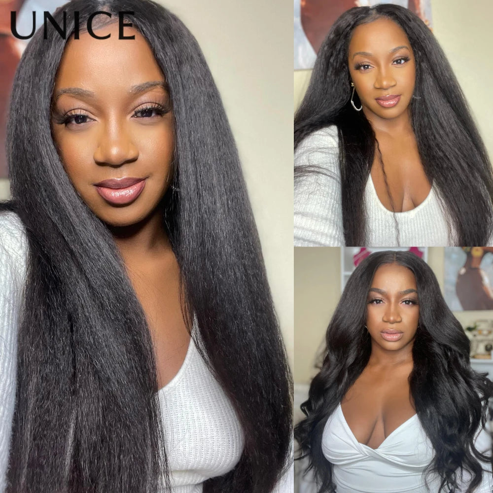 UNice Yaki Straight V Part Wig Human Hair Clip-in Upgrade U Part Wigs Beginner Friendly Easy Blend Human Hair Wigs 150% Density