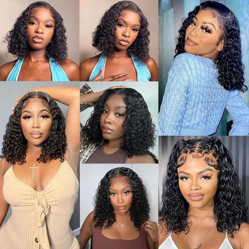 Bob Wigs Human Hair Deep Wave Curly Short Bob Wigs 13X4 Transparent Lace Front Wigs 200% Density 100% Human Hair For Black Women