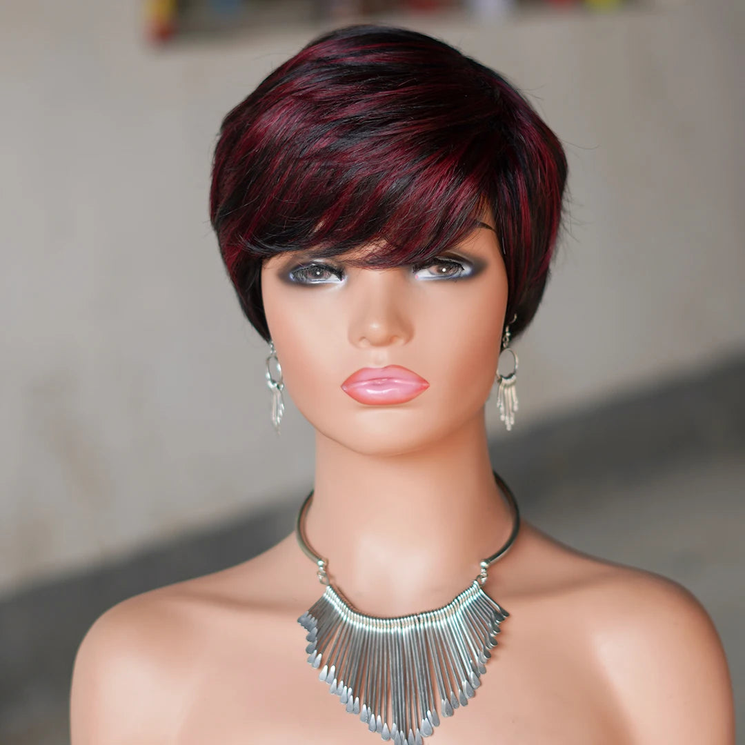Moisie 9149 Human Hair Wig Short Straight Bob Wigs for Women P1B/99J Straight Full Machine Made Pixixe Cut Wig