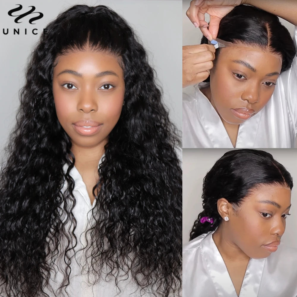 Unice Hair 13x4 Water Wave Wig With Drawstring Pre Everything Human Hair Lace Frontal Wig Put On & Go Glueless Wig