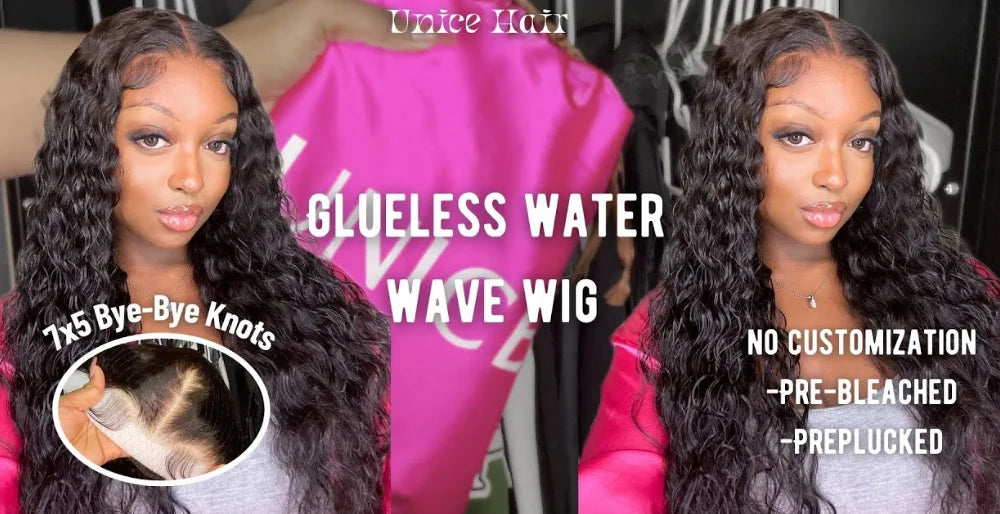 Unice Hair 7x5 Water Wave Glueless Wig Human Hair Ready To Wear Pre Cut Pre Bleached Pre Plucked Lace Front Human Hair Wig