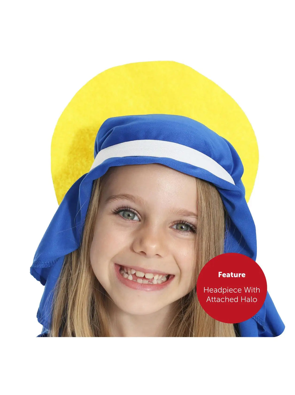 Childs Christmas Virgin Mary Costume - Mary & Joseph Nativity Fancy Dress Costume with Tunic, Headpiece With Halo - Nativity, Sc