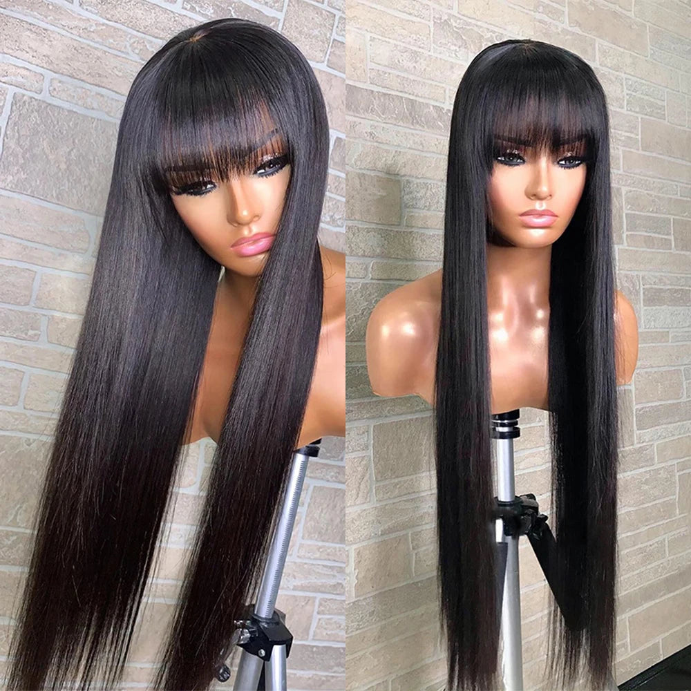 Sholove Straight Bang Human Hair Wig With Bang Glueless Wig Human Hair Ready to Wear Full Machine Made Wigs Human Hair for Women