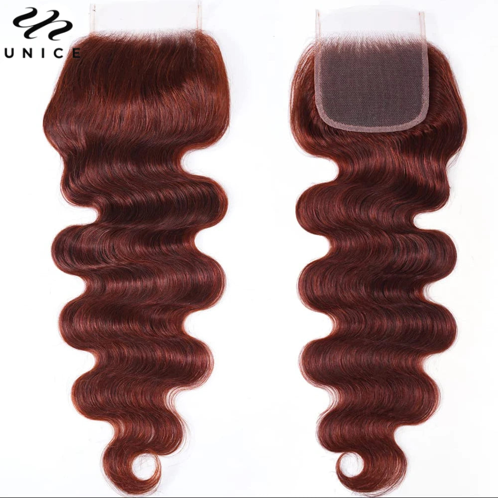 UNICE Hair Reddish Brown Body Wave Human Hair Bundles with Closure 100% Human Hair 4x4 Lace Closure With 2/3/4 PCS Bundles Deal