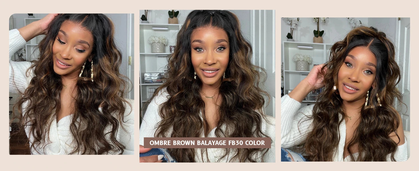 Unice Hair Brown Highlight Body Wave Human Hair Bundles 3PCS Deal 100% Human Hair Balayage Colored Bundles Sew In Weaves