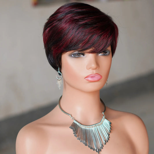 Moisie 9149 Human Hair Wig Short Straight Bob Wigs for Women P1B/99J Straight Full Machine Made Pixixe Cut Wig