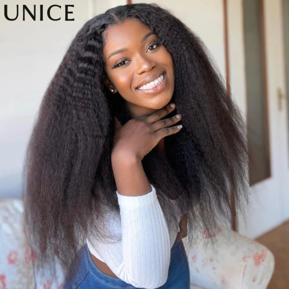 UNICE Kinky Straight V Part Wig Wig 100% Human Hair EasiContour Minimal Leave Out Upgrade U Part Human Hair Wigs 150% Density