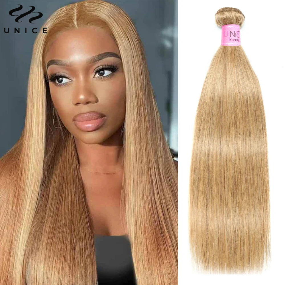 UNice #27 Honey Blonde Straight Bundles 1/3/4 PCS Deal 100% Human Hair Bundles 100Grams Per Bundle Sew In Quick Weaves
