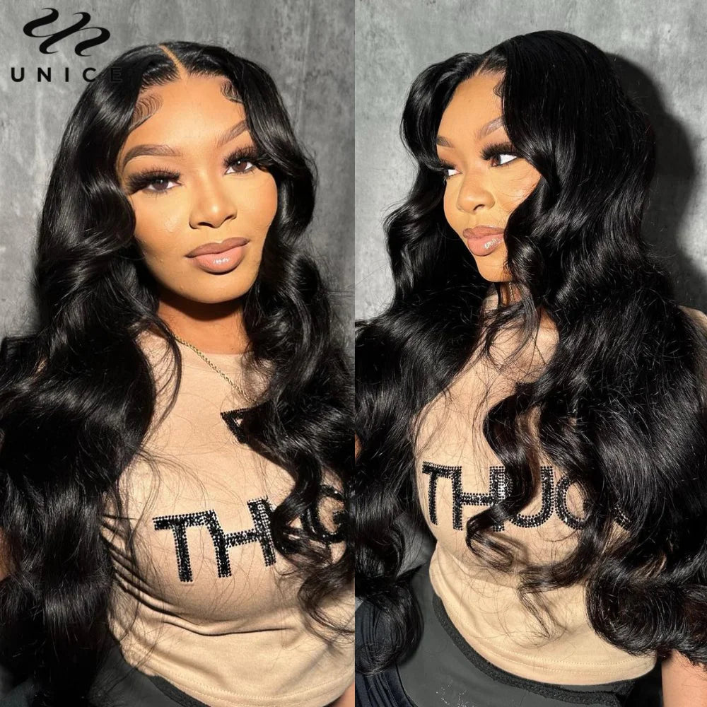 UNice 7x5 Glueless Wig Pre Bleached Pre Cut Pre Plucked Body Wave Human Hair Lace Wig Ready To Wear Go Lace Closure Wig