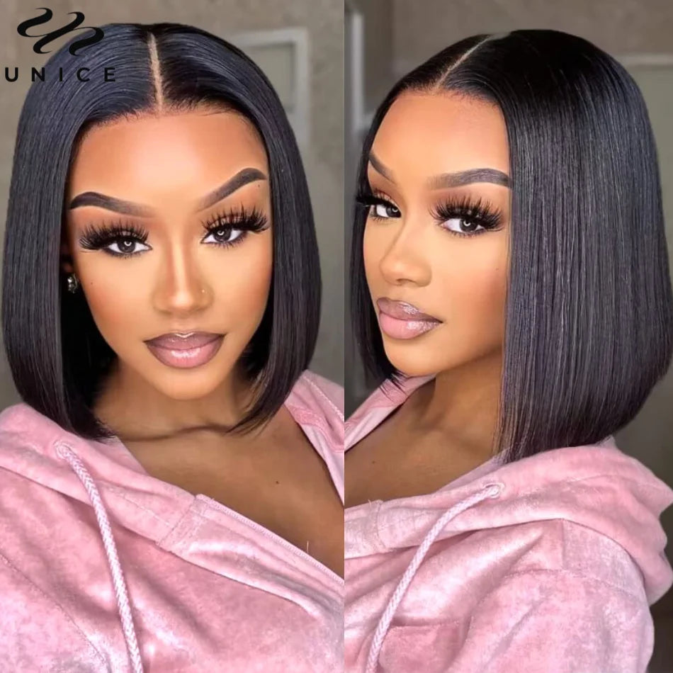 UNice Bye-Bye Knots 7x5 Lace Pre Cut Pre Bleached Glueless Human Hair Bob Wig With Invisi Drawstring 150% Density