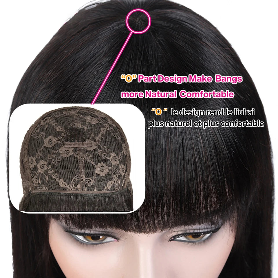Moisie Straight Bang Human Hair Wig With Bang Glueless Wig Human Hair Ready to Wear Full Machine Made Wigs Human Hair for Women
