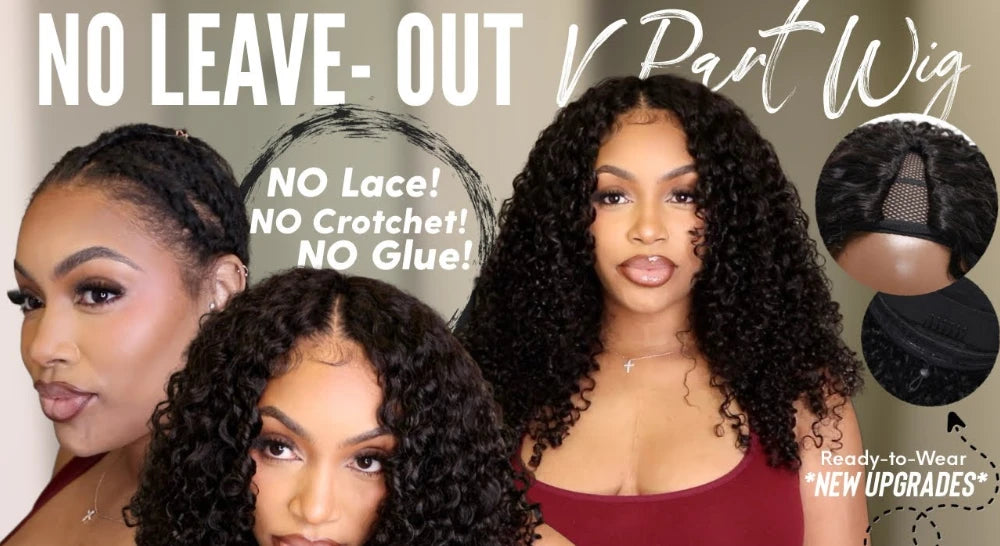 Unice Hair Curly V Part Wig With Elastic Drawstring Fit For All Head Sizes 100% Human Hair Wig No Glue 150% Density 30 Inch