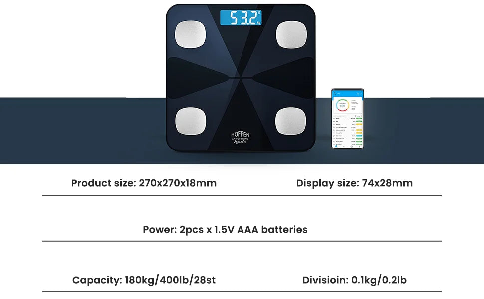 Electronics Smart Glass Modern LCD Bathroom Kitchen Scale 180 kg 100 g for Digital Body Fat BMI Sensor App-Connected