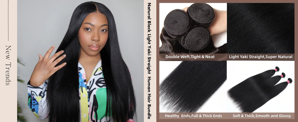 UNICE Hair Yaki Straight Human Hair Bundles With Closure Deal 2/3/4 PCS Bundles Hair And 1PC Free Part 4x4 Inch Lace Closure