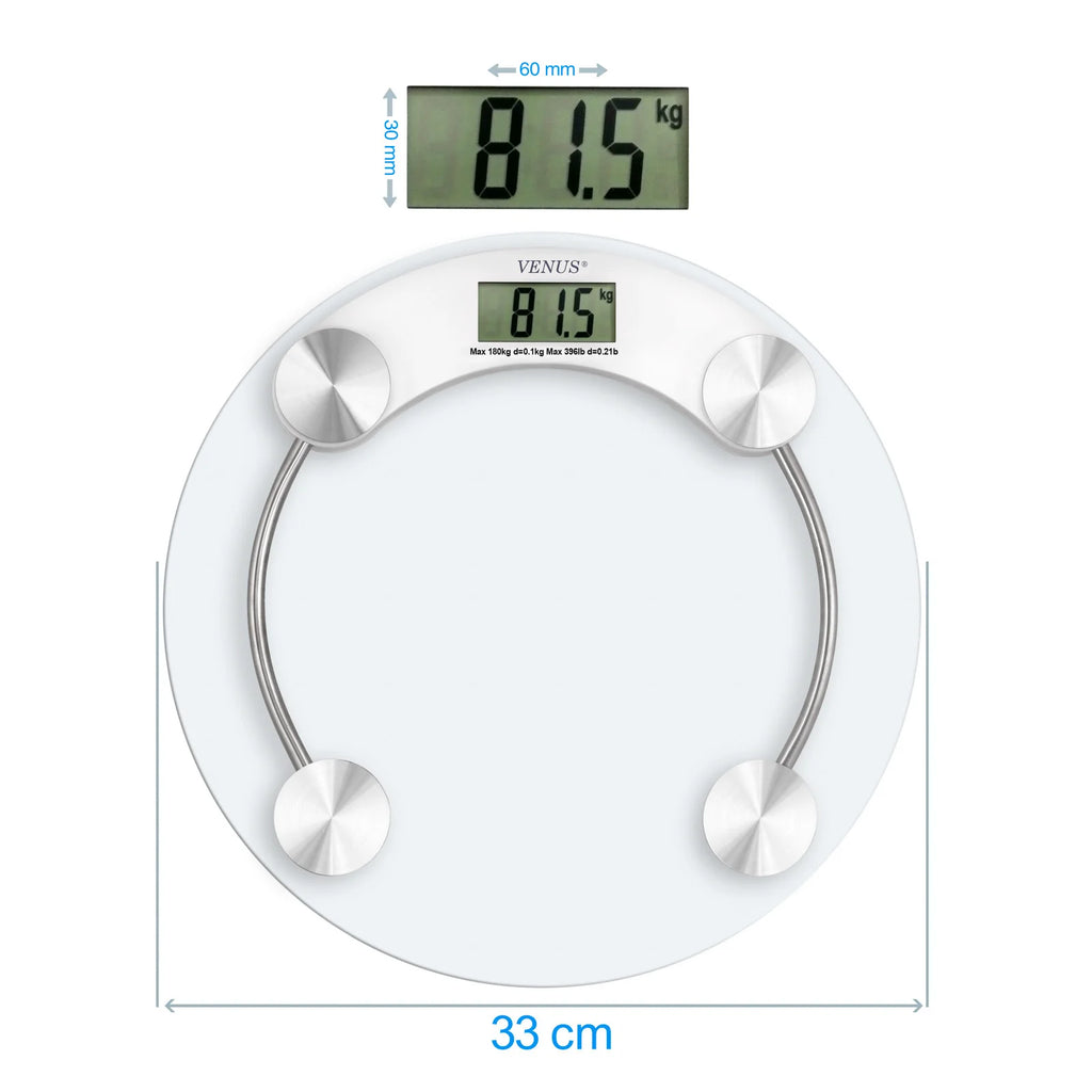 Transparent 180 kg Tempered Glass Body Eco-Friendly Durable Non-Slip Adjustable Bathroom Weighing Scale High Strain Gauge Sensor