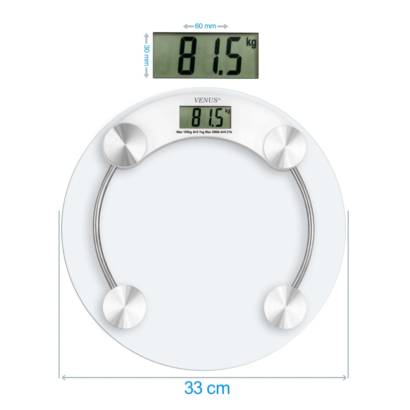 Transparent 180 kg Tempered Glass Body Eco-Friendly Durable Non-Slip Adjustable Bathroom Weighing Scale High Strain Gauge Sensor