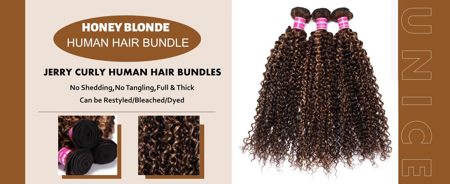UNICE Hair TL412 Blonde Highlight Curly Hair Bundles 1/3/4 PCS Deal Pre Colored Human Hair Bundles Sew In Weaves Extentions