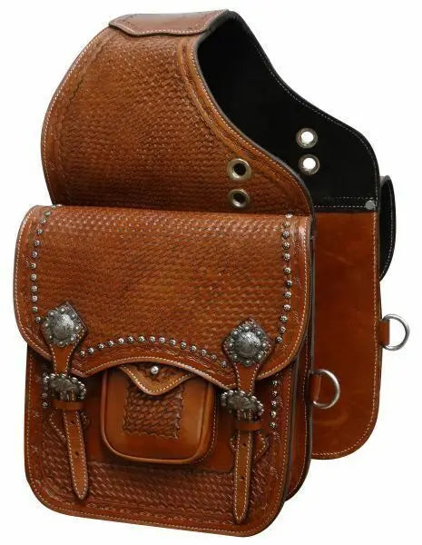 Genuine Leather Saddle Bag for Western Horse Saddle Motorcycle Use Handtooled Handcarved Customized Size/Color/Logo Stainless