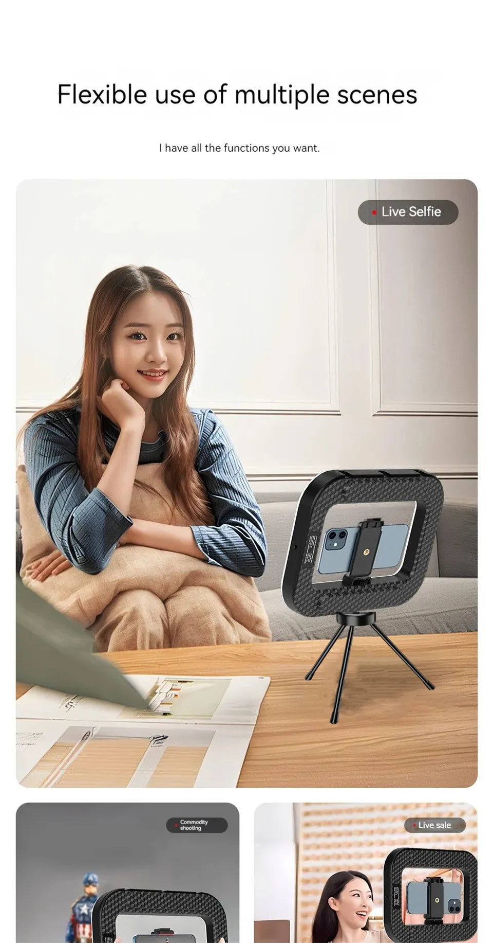 VBNBV New Handheld Ring LED Rechargeable Fill light Portable Mobile Phone Live Broadcast Photography Desktop Selfie Light ﻿