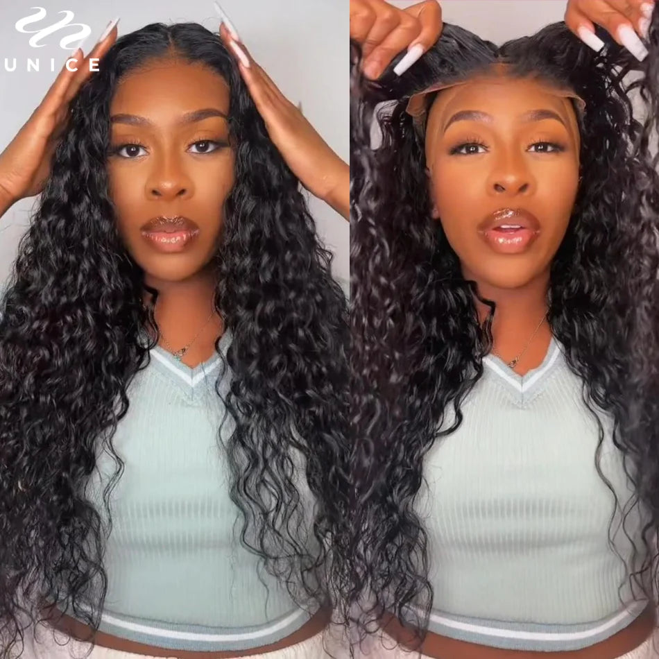 Unice Hair 7x5 Water Wave Glueless Wig Human Hair Ready To Wear Pre Cut Pre Bleached Pre Plucked Lace Front Human Hair Wig