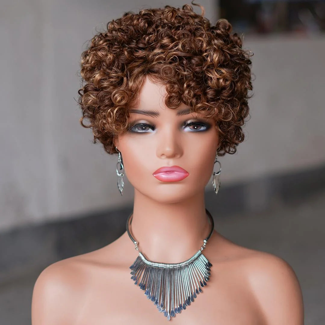Moisie 9042 Cheap 4/27 Human Hair Wig Curly Pixie Cut Wig Short Bob Wig for Women 6 Inch Wholesale 180% Density Pixie Cut Wig