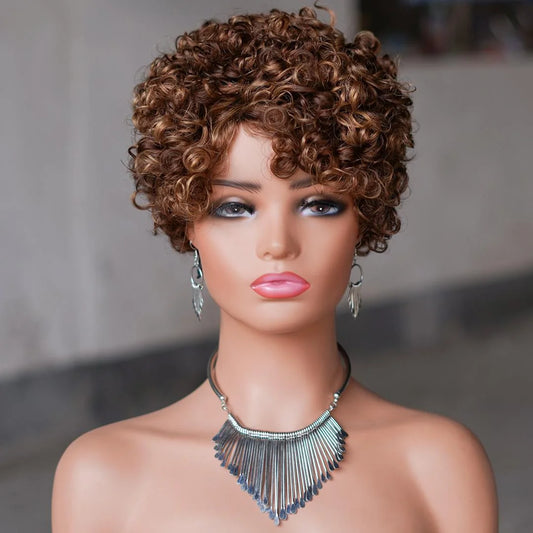 Moisie 9042 Cheap 4/27 Human Hair Wig Curly Pixie Cut Wig Short Bob Wig for Women 6 Inch Wholesale 180% Density Pixie Cut Wig