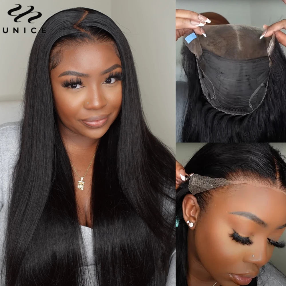 UNice Hair 13x4 Straight Human Hair Lace Frontal Wig Pre Plucked Pre Cut Pre Bleached Glueless Human Hair Wigs 150% Density