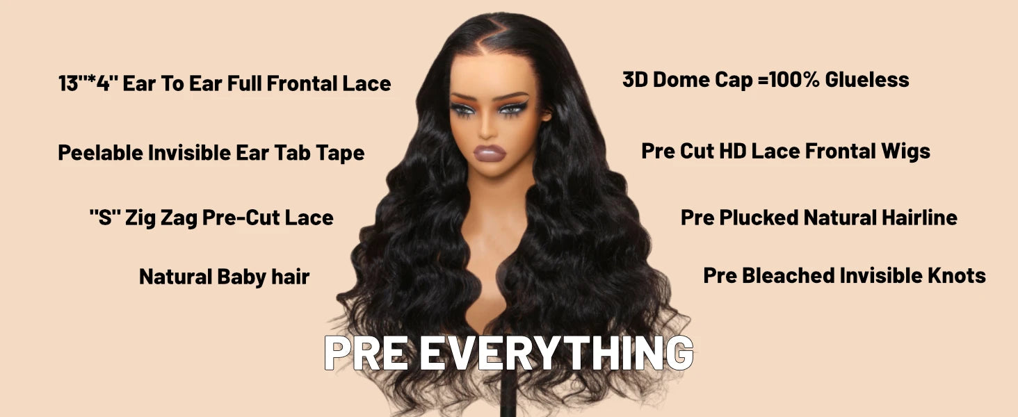 UNice PreEverything 13x4 Frontal Wig Human Hair Body Wave Lace Front Wig Pre Cut Pre Bleached Pre Plucked Lace Wig Ready To Wear