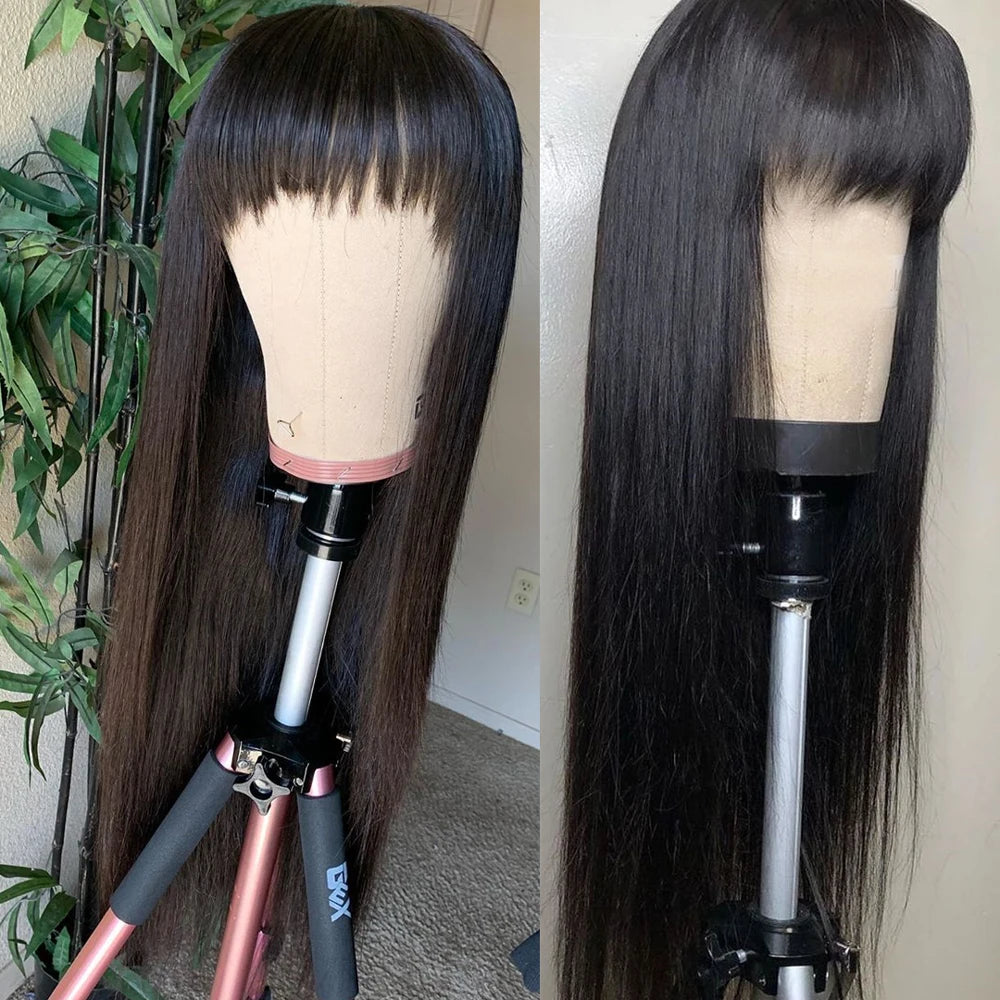 Sholove Straight Bang Human Hair Wig With Bang Glueless Wig Human Hair Ready to Wear Full Machine Made Wigs Human Hair for Women