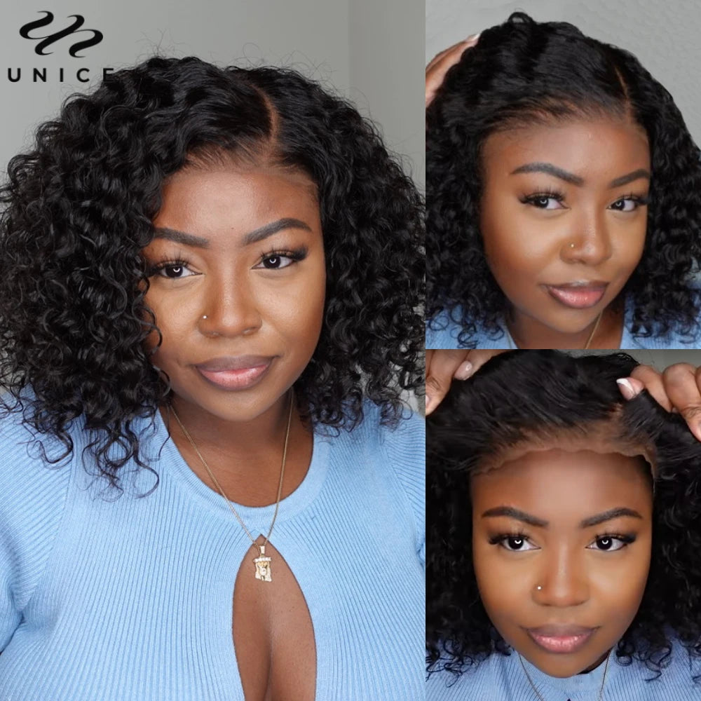 UNICE Hair Short Curly Bob Wig 7x5 Pre Cut Pre Bleached Glueless Wigs Human Hair Ready To Wear 150% Density