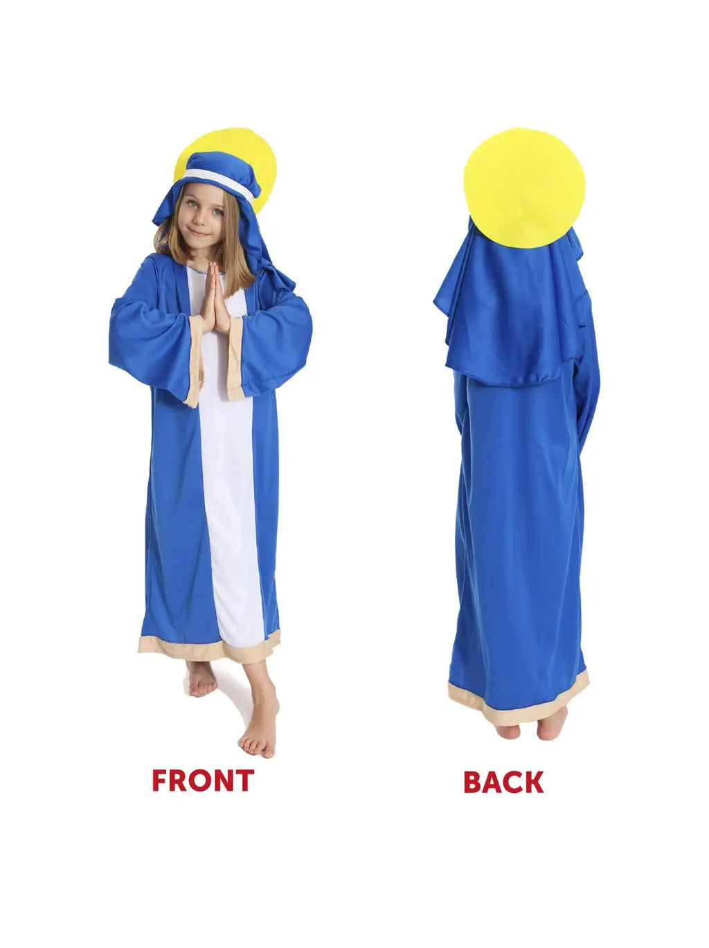 Childs Christmas Virgin Mary Costume - Mary & Joseph Nativity Fancy Dress Costume with Tunic, Headpiece With Halo - Nativity, Sc