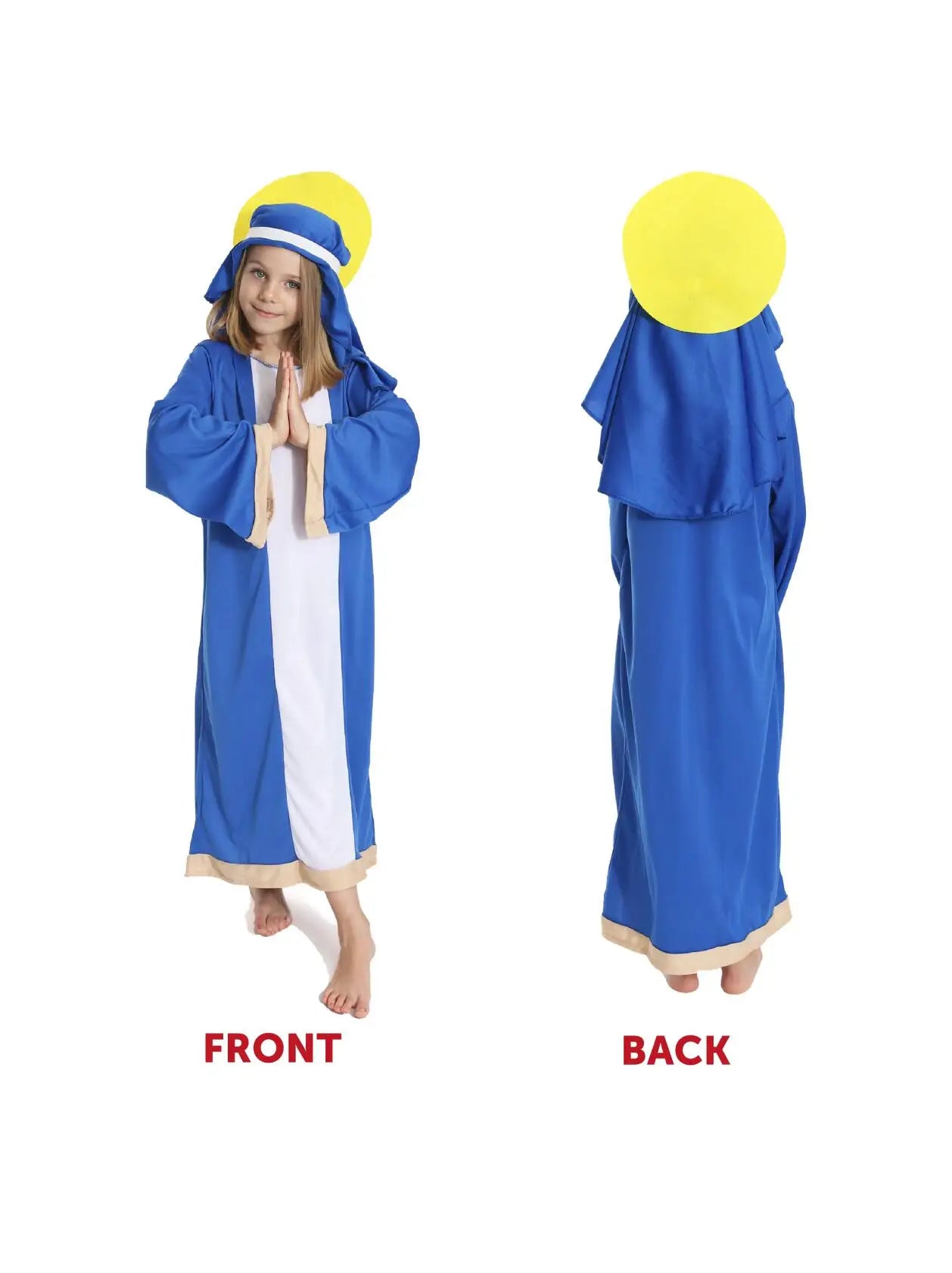 Childs Christmas Virgin Mary Costume - Mary & Joseph Nativity Fancy Dress Costume with Tunic, Headpiece With Halo - Nativity, Sc