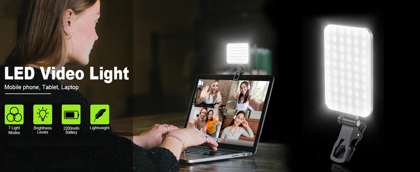 Minifocus Selfie Light, 60 LED 2200mAh Rechargeable Cell Phone Fill Light 7 Modes, 10-Level Brightness, Portable Clip on Light