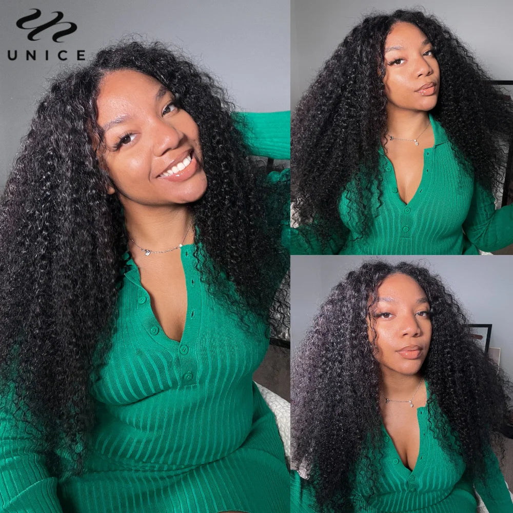 UNICE Hair Jerry Curly V Part Wig Human Hair Upgrade U Part Wig EasiContour Minimal Leave-Out Super Natural 100% Human Hair Wig