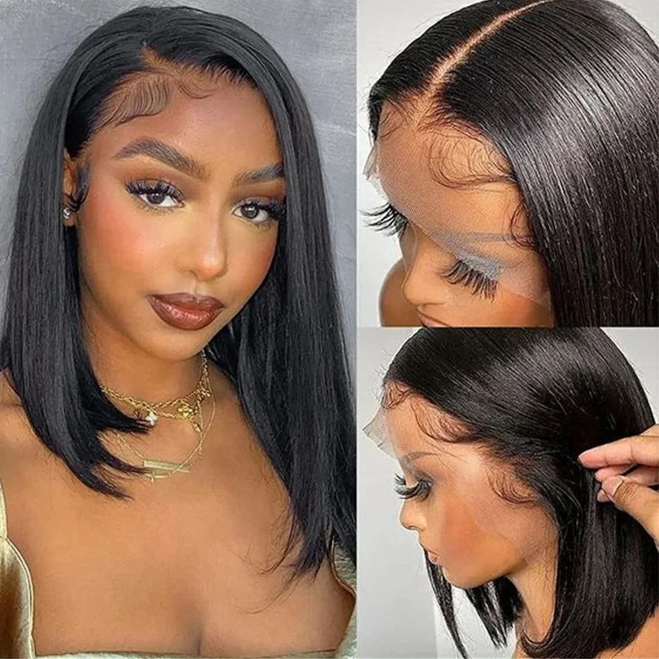 5x5 Lace Glueless Wig Human Hair To Wear Short Bob Wigs For Women Bone Stright Remy Precut 13x4 HD Lace Frontal Wig 200 Density