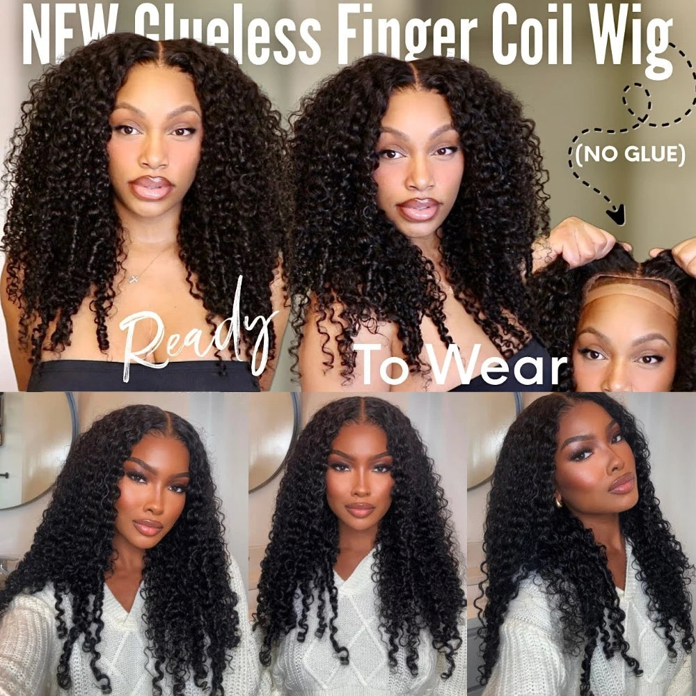 UNice Hair 7x5 & 13x4 Lace Curly Wig With Finger Coil Ends Pre Cut Pre Bleached Glueless Wig Human Hair Ready To Wear