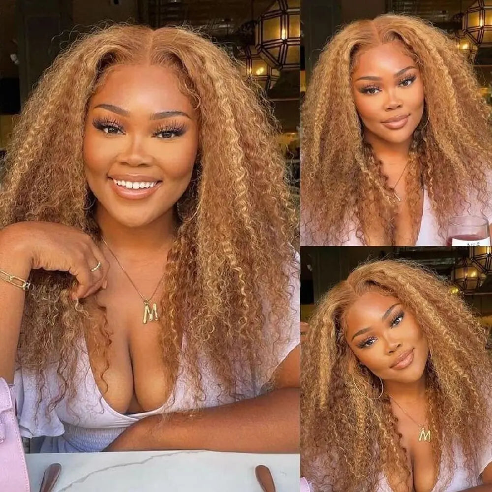 UNice Hair Pre Cut 7x5 & 13x4 Wear Go Glueless Wig Human Hair Brown Blonde Highlight Kinky Curly Lace Closure Wig 200% Density
