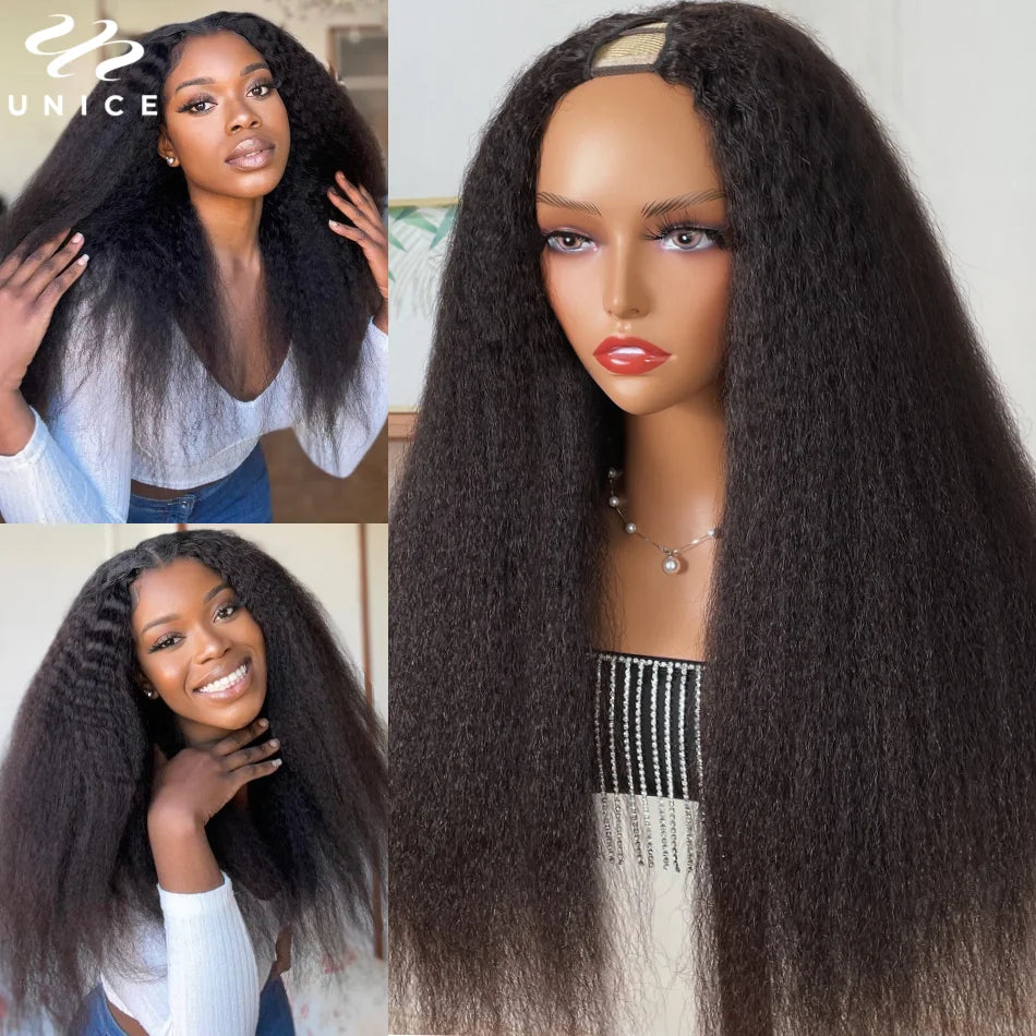 Unice Hair V PART WIG Kinky Straight Wigs Easy Blend U Part Wig V Part Wig Beginner Friendly 100% Human Hair Wigs