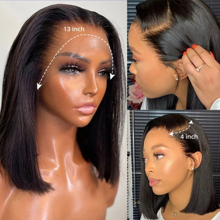 5x5 Lace Glueless Wig Human Hair To Wear Short Bob Wigs For Women Bone Stright Remy Precut 13x4 HD Lace Frontal Wig 200 Density