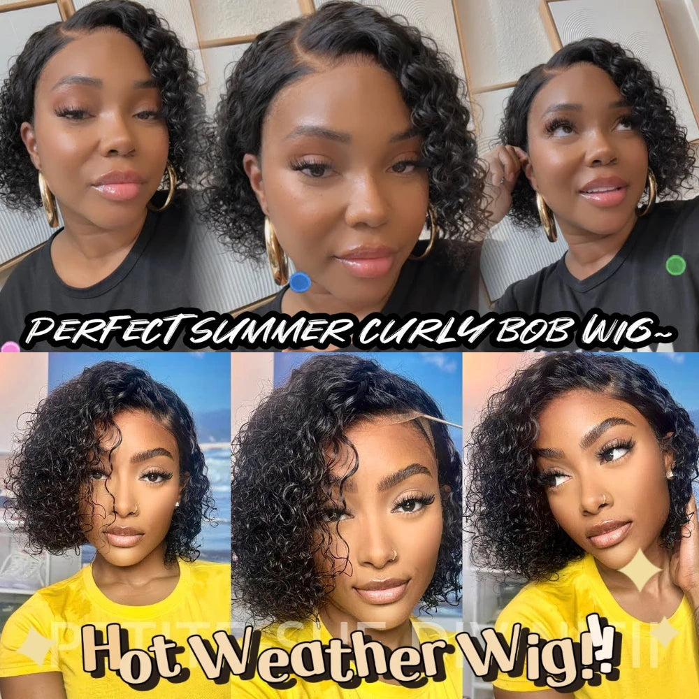 UNICE Hair Short Curly Bob Wig 7x5 Pre Cut Pre Bleached Glueless Wigs Human Hair Ready To Wear 150% Density