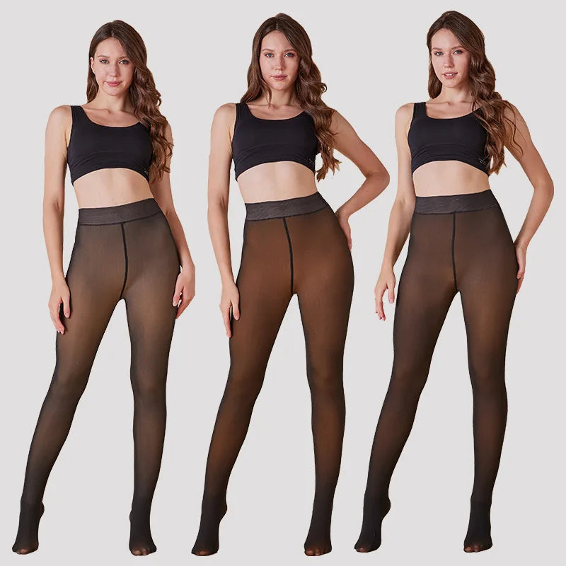 Winter High Quality Warm Plus Size Pantyhose Tights Translucent Brown Fleece Lined Thick One Crotch Design for Women Leggings