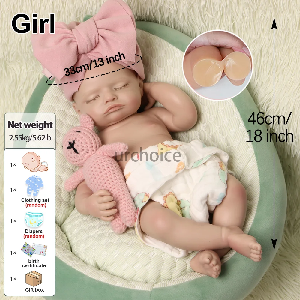 2.6kg  18" Lifelike Reborn Baby Dolls Girl Realistic Real Life Baby Dolls Soft Weighted Sleeping Newborn Reborn Doll for Kids