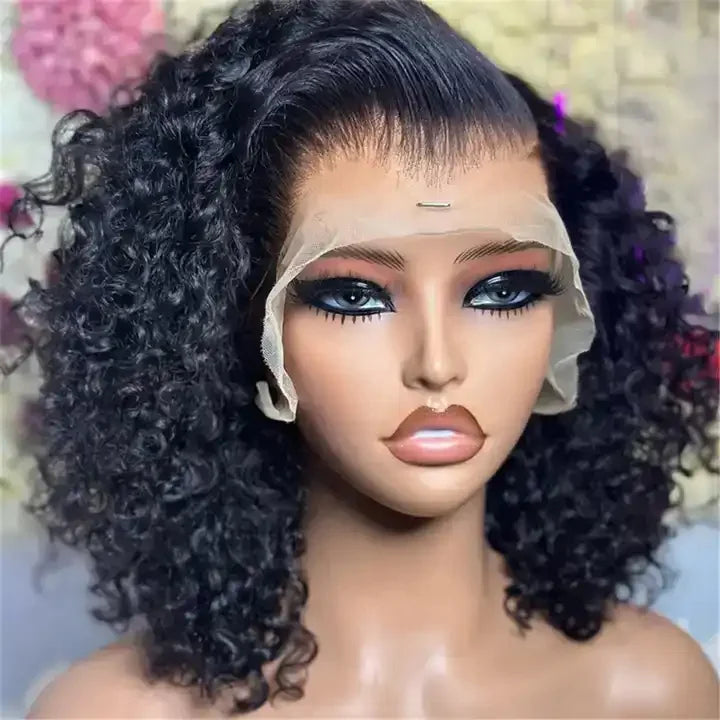 Cheap Short Bob Peruvian Hair Wig Kinky Curly Transparent HD Lace Front Wig Vendors Natural Human Hair