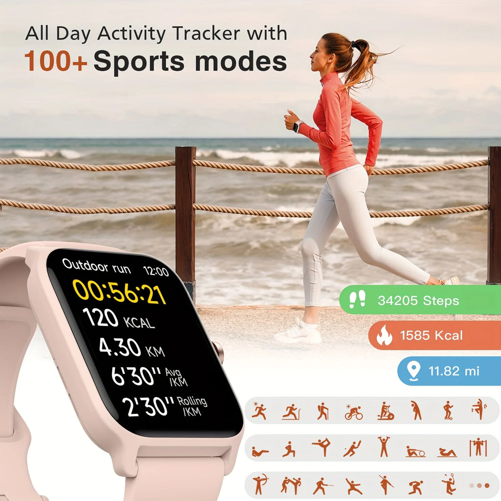 Smartwatch Gift for Men and Women, 1.8" HD Full Touch Screen, Make & Receive Calls, Message Notifications, 100+ Sports Modes