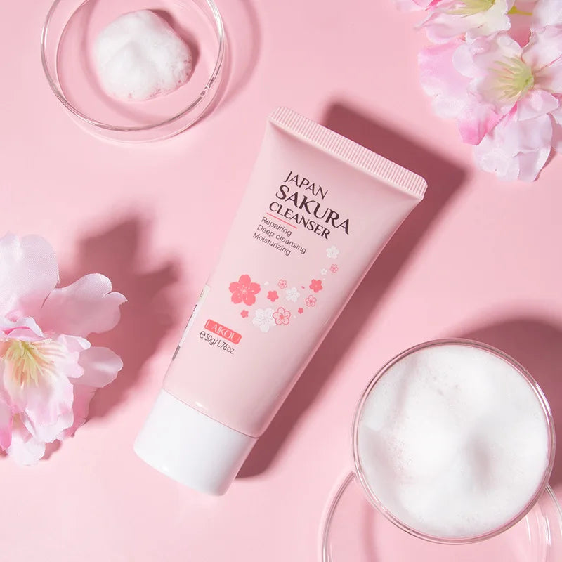 LAIKOU Japan Sakura Cleanser Gentle Deep Cleaning Oil Control Moisturizing Shrink Pores Face Skin Care Skin Cleanser 50g