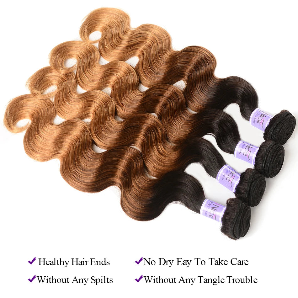 UNice Hair Kysiss Series Ombre Hair 3 Bundles Body Wave  Brazilian Hair Weave Bundles 3 Tone Blonde T1B/4/27 Virgin Human Hair
