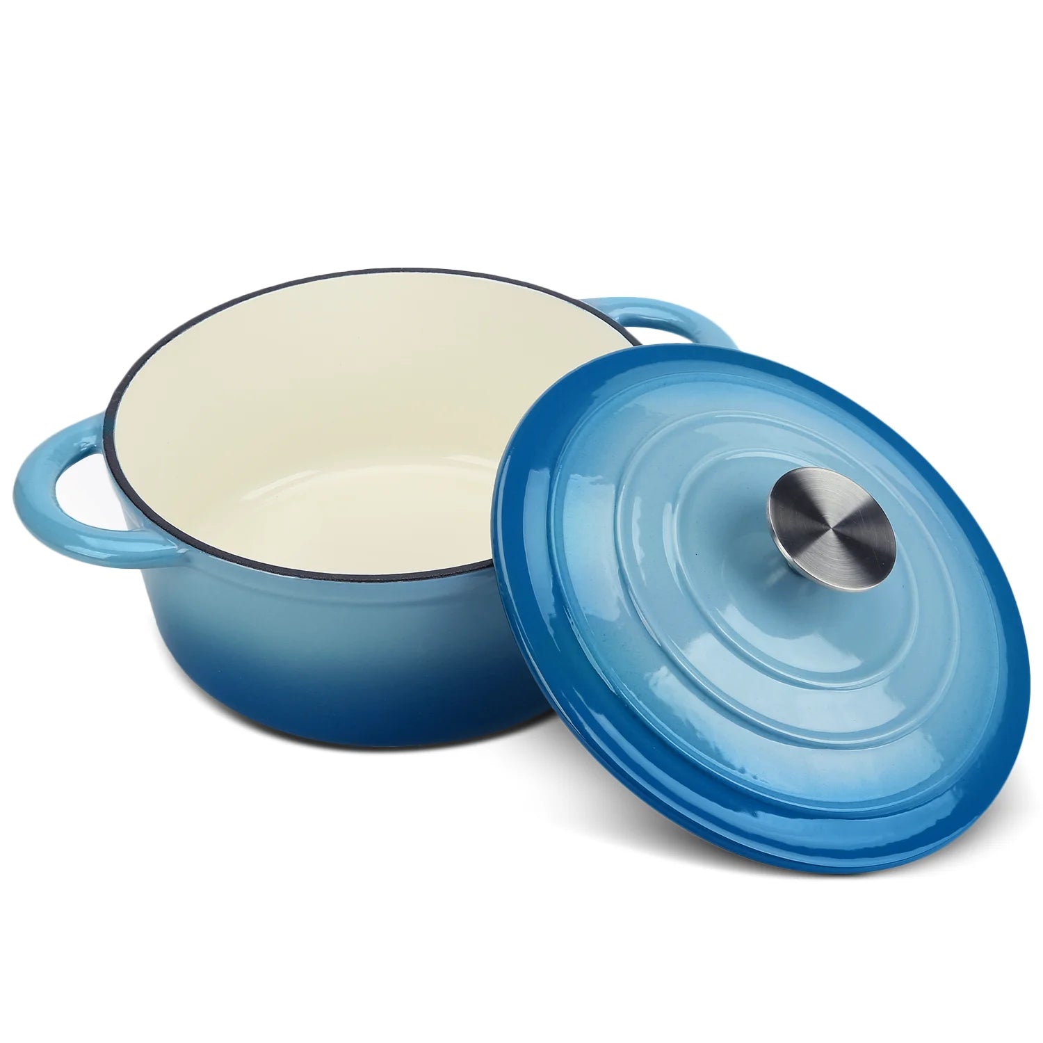 24cm 4L Blue Casserole Dish Cooking Stewing Pot Bread Baking Roasting Dish Enamelled Cast Iron Round Dutch Oven